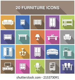 Furniture icons with shadow.