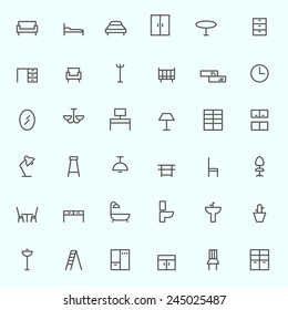 Furniture icons, simple and thin line design