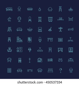 Furniture icons, simple and thin line design