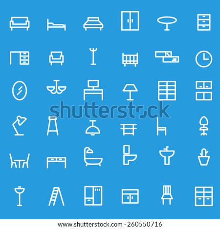 Furniture icons, simple and thin line design