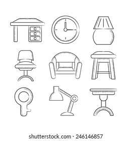 furniture icons, sketch line