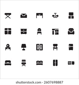 Furniture Icons with solid style, perfect for user interface projects