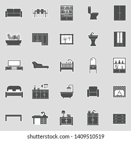 Furniture Icons. Sticker Design. Vector Illustration.