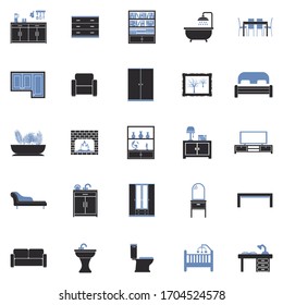 Furniture Icons. Two Tone Flat Design. Vector Illustration.