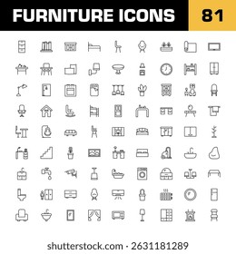 Furniture icons. Furniture vector set. Living room design. Furniture line icons set.