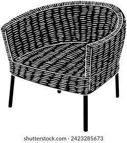 furniture illustration wicker silhouette rattan logo chair icon wooden outline decoration seat modern comfortable interior armchair house home decor shape outdoor garden wood vector graphic background