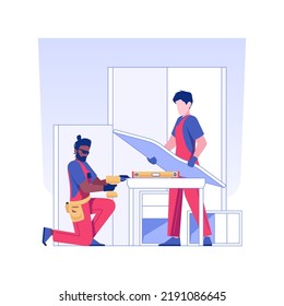 Furniture installation isolated concept vector illustration. Men installing new furniture in office, distributorship agreement, room renovation, table assembling process vector concept.