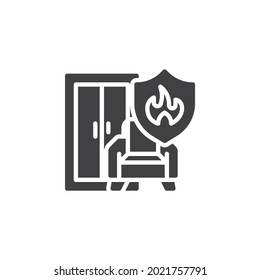 Furniture insurance vector icon. filled flat sign for mobile concept and web design. Furniture fire protection glyph icon. Symbol, logo illustration. Vector graphics