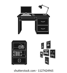 Furniture and interior black icons in set collection for design. Home furnishings vector isometric symbol stock web illustration.