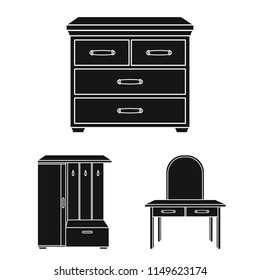 Furniture and interior black icons in set collection for design.Home furniture vector symbol stock web illustration.