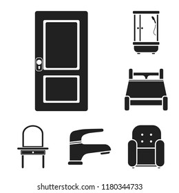 Furniture and interior black icons in set collection for design.Home furniture vector symbol stock web illustration.