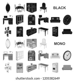 Furniture and interior black icons in set collection for design. Home furnishings vector isometric symbol stock web illustration.