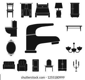 Furniture and interior black icons in set collection for design.Home furniture vector symbol stock web illustration.