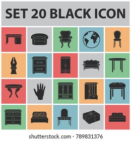 Furniture and interior black icons in set collection for design.Home furniture vector symbol stock web illustration.