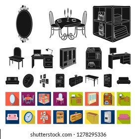 Furniture and interior black,flat icons in set collection for design. Home furnishings vector isometric symbol stock web illustration.