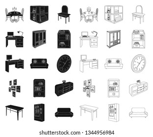 Furniture and interior black,outline icons in set collection for design. Home furnishings vector isometric symbol stock web illustration.