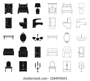 Furniture and interior black,outline icons in set collection for design.Home furniture vector symbol stock web illustration.