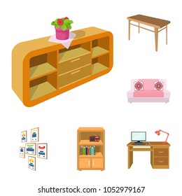 Furniture and interior cartoon icons in set collection for design. Home furnishings vector isometric symbol stock web illustration.