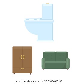 Furniture and interior cartoon icons in set collection for design.Home furniture vector symbol stock web illustration.