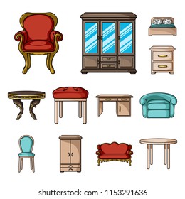 Furniture and interior cartoon icons in set collection for design.Home furniture vector symbol stock web illustration.
