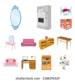 Furniture and interior cartoon icons in set collection for design. Home furnishings vector isometric symbol stock web illustration.