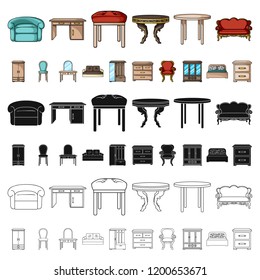 Furniture and interior cartoon icons in set collection for design.Home furniture vector symbol stock web illustration.