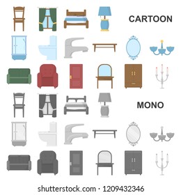 Furniture and interior cartoon icons in set collection for design.Home furniture vector symbol stock web illustration.