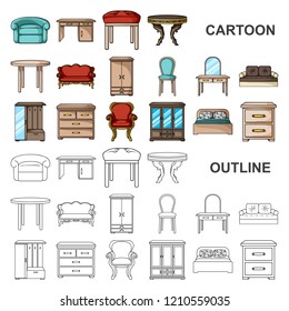 Furniture and interior cartoon icons in set collection for design.Home furniture vector symbol stock web illustration.