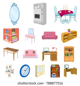 Furniture and interior cartoon icons in set collection for design. Home furnishings vector isometric symbol stock web illustration.