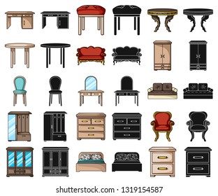 Furniture and interior cartoon,black icons in set collection for design.Home furniture vector symbol stock web illustration.