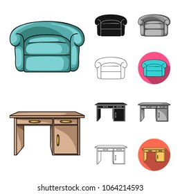 Furniture and interior cartoon,black,flat,monochrome,outline icons in set collection for design.Home furniture vector symbol stock web illustration.