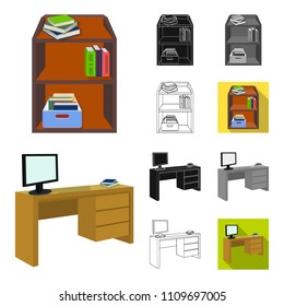 Furniture and interior cartoon,black,flat,monochrome,outline icons in set collection for design. Home furnishings vector isometric symbol stock web illustration.