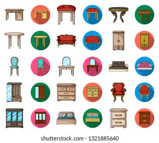 Furniture and interior cartoon,flat icons in set collection for design.Home furniture vector symbol stock web illustration.
