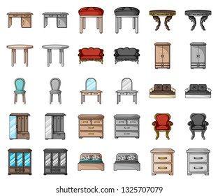 Furniture and interior cartoon,monochrom icons in set collection for design.Home furniture vector symbol stock web illustration.