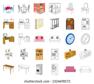 Furniture and interior cartoon,outline icons in set collection for design. Home furnishings vector isometric symbol stock web illustration.