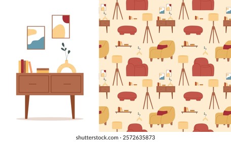 Furniture and interior decor elements illustration