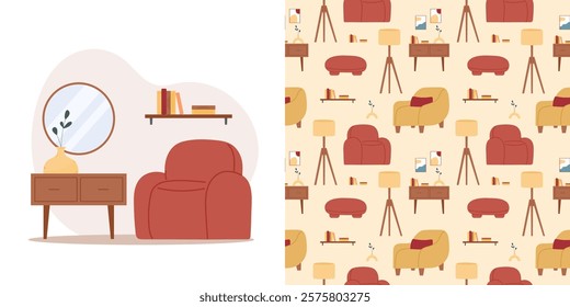 Furniture and interior decor elements illustration