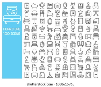 Furniture And Interior Design Decoration Icons Set Line Design