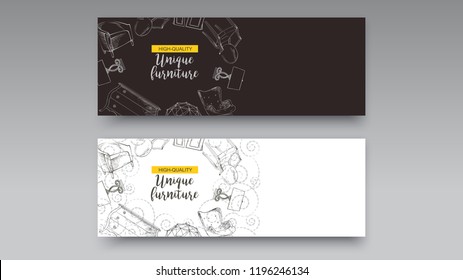 furniture and interior detail store, apartment, promotion, sale, ads, banner sketch hand drawn vector