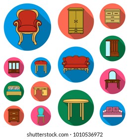 Furniture and interior flat icons in set collection for design.Home furniture vector symbol stock web illustration.