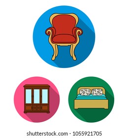 Furniture and interior flat icons in set collection for design.Home furniture vector symbol stock web illustration.
