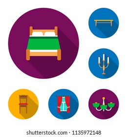 Furniture and interior flat icons in set collection for design.Home furniture vector symbol stock web illustration.