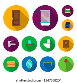 Furniture and interior flat icons in set collection for design.Home furniture vector symbol stock web illustration.