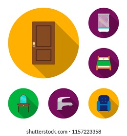 Furniture and interior flat icons in set collection for design.Home furniture vector symbol stock web illustration.