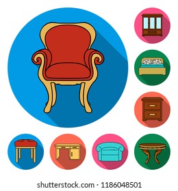 Furniture and interior flat icons in set collection for design.Home furniture vector symbol stock web illustration.