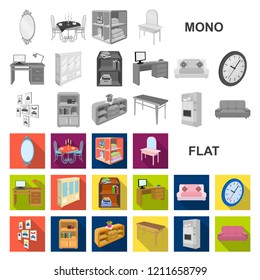 Furniture and interior flat icons in set collection for design. Home furnishings vector isometric symbol stock web illustration.