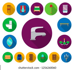Furniture and interior flat icons in set collection for design.Home furniture vector symbol stock web illustration.