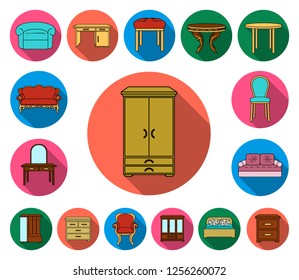 Furniture and interior flat icons in set collection for design.Home furniture vector symbol stock web illustration.