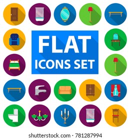 Furniture and interior flat icons in set collection for design.Home furniture vector symbol stock web illustration.