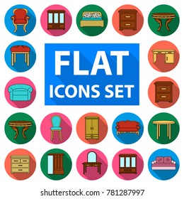 Furniture and interior flat icons in set collection for design.Home furniture vector symbol stock web illustration.